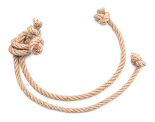 Tied ropes on white background
