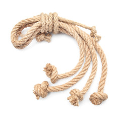 Tied ropes on white background
