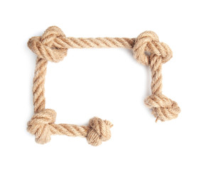 Rope with knots on white background