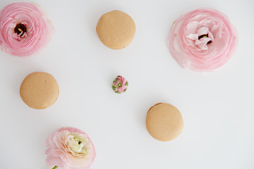 flowers and cookies in white background