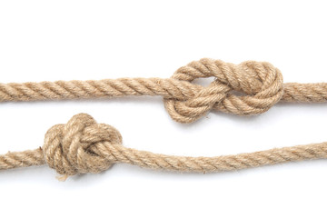 Ropes with knots on white background