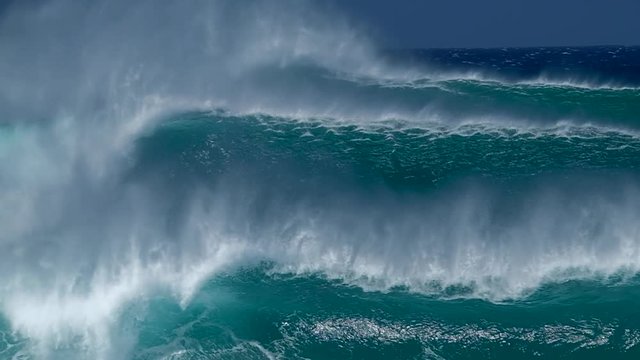 Slow motion clip of the furious waves breaking on the North Shore of Oahu, Hawaii