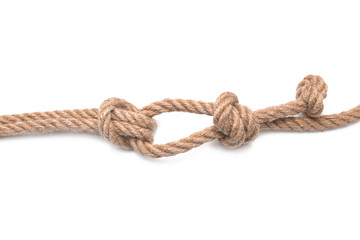 Rope with knots on white background