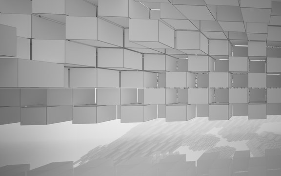 Abstract white interior highlights future. Polygon drawing . Architectural background. 3D illustration and rendering