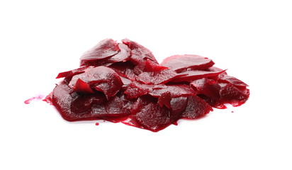 Fototapeta premium Fresh, cooked beetroot slices isolated on white background
