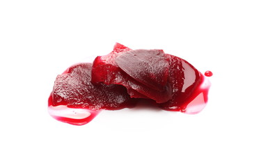 Fresh, cooked beetroot slices isolated on white background