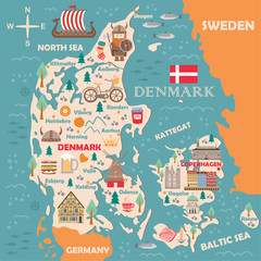 Stylized map of Denmark - obrazy, fototapety, plakaty
