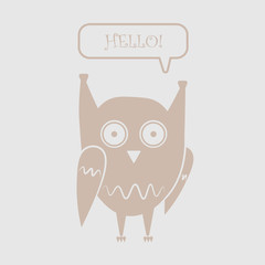 Icon funny owl with the words hello in the dialog box