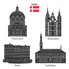 Denmark set of landmark icons