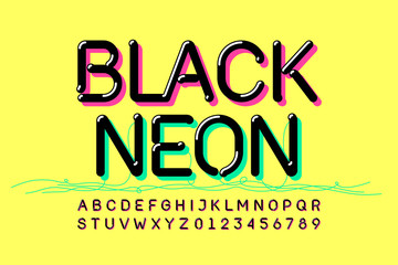 Naklejka na ściany i meble Black Neon font design, alphabet letters and numbers