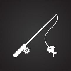 Fishing rod icon on black background for graphic and web design, Modern simple vector sign. Internet concept. Trendy symbol for website design web button or mobile app