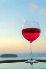 Different kind of cocktail glass, a glass of champagne, red wine and rose wine with sunset background, festive celebration. Christmas festive celebration. End of the year, Welcome start New Year 2019 