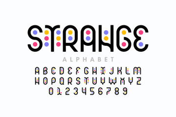 Stylized colorful font design, colorful alphabet and numbers