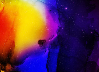 Abstract concept of space nebula in watercolor art