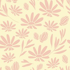 Natural cosmetics seamless pattern with lavender and chamomile. Cute pink pattern for cosmetics packaging. Backdrop with floral pattern. 