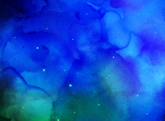 Abstract concept of space nebula in watercolor art