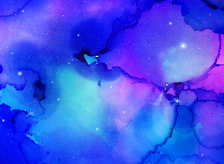 Abstract concept of space nebula in watercolor art