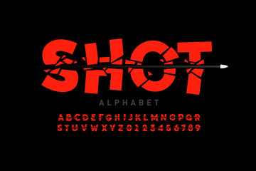 Bullet shot font, alphabet letters and numbers