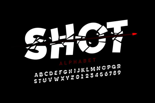 Bullet shot font, alphabet letters and numbers