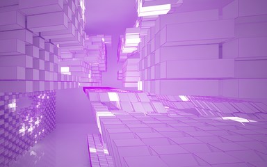 Abstract white interior highlights future. Polygon pink drawing. Architectural background. 3D illustration and rendering