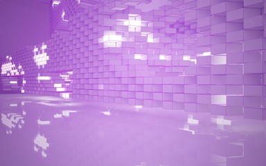 Obraz premium Abstract white interior highlights future. Polygon pink drawing. Architectural background. 3D illustration and rendering