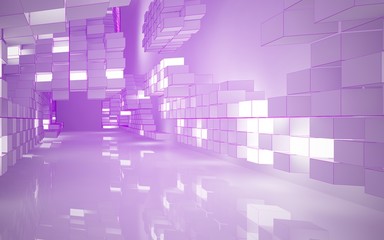 Abstract white interior highlights future. Polygon pink drawing. Architectural background. 3D illustration and rendering