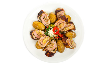 Stuffed beef and vegetables isolated on white