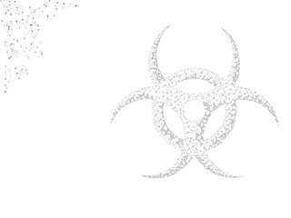 Biohazard epidemic symbol. Low poly wireframe illustration. Raster polygonal image, consisting of points, lines, and shapes in the form of stars, triangles with destructing shapes on white background
