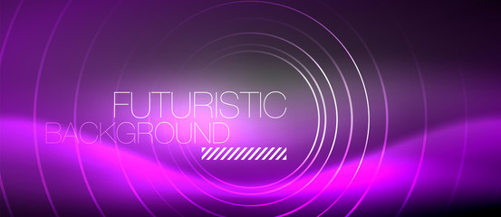 Neon circles abstract background, shiny lines