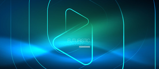 Neon glowing techno lines, hi-tech futuristic abstract background template with geometric shapes