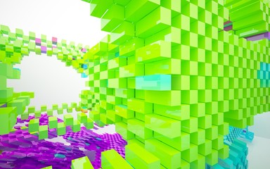 Fototapeta premium Abstract dynamic interior with gradient colored objects. 3D illustration and rendering