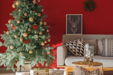 Beautiful living room decorated for Christmas
