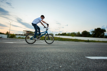 Fearless boy making tricks on his bike