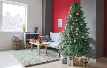 Beautiful interior of room decorated for Christmas