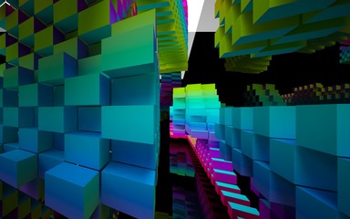 Naklejka premium Abstract interior of the future in a minimalist style with gradient colored sculpture. Architectural background. 3D illustration and rendering