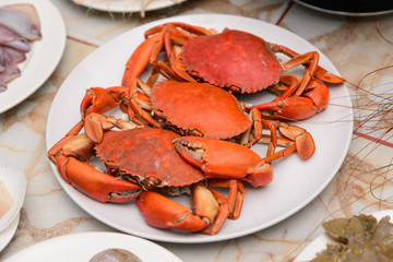 crabs on a white plate