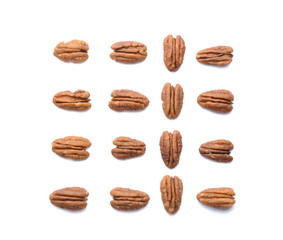 Pecan nuts on white background