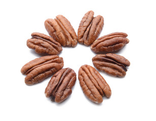 Pecan nuts on white background