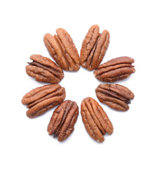 Pecan nuts on white background