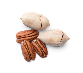 Pecan nuts on white background
