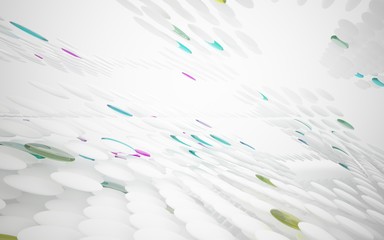 White smooth abstract architectural background whith colored gradient lines . 3D illustration and rendering
