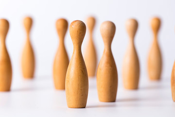 Business team uman resources concept. wooden block figures standing together.