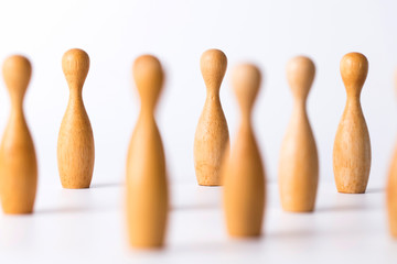 Business team uman resources concept. wooden block figures standing together.
