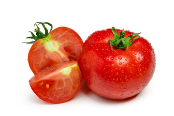 Tomatoes. Whole and a half isolated on white