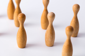 Business team uman resources concept. wooden block figures standing together.