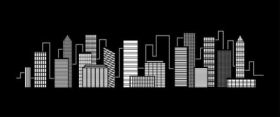 Vector city silhouette icon with windows in the night. Vector Illustration