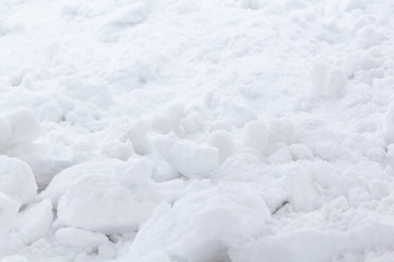 High angle view of snow texture, background with copy space