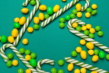 Frame of colorful bright assorted candy