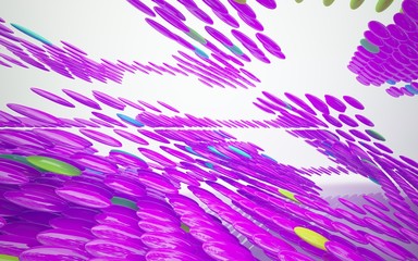 abstract architectural interior with colored smooth sculpture. 3D illustration and rendering