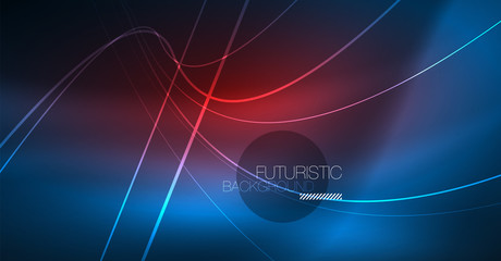 Neon glowing magic background, neon banner, night sky wallpaper. Magic light effect. Christmas abstract pattern.